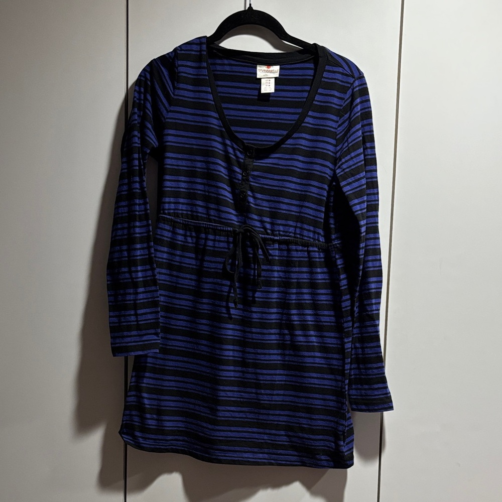 Two Hearts Maternity Blue and Black Striped‎ Top